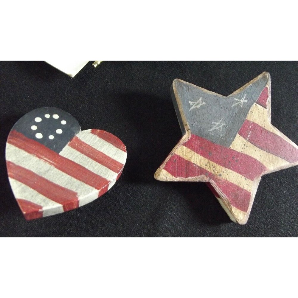Pins Lot of Five(5)Patriotic American Flag rhinestone painted heart wood courage - Picture 5 of 6